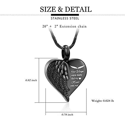 Yinplsmemory Love Heart Urn Necklace for Ashes Keepsake Memorial Cremation Jewelry Stainless Steel Angel Wing Heart Urn Locket Ashes Holder Memorial Urn Jewelry for Human/Pet Ashes2