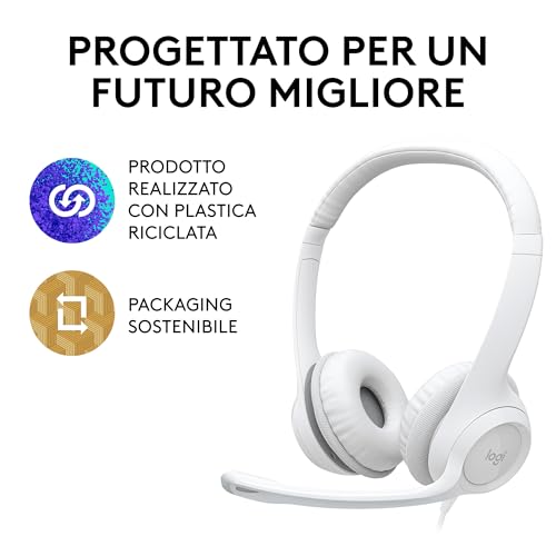 Logitech H390 Cuffia Con Cavo Per Pc/Portatile, Auricolari Stereo Con Microfono Con Cancellazione Del Rumore, USB-A, Comandi Integrati, Compatibile Con I Chromebook, Bianco - 10
