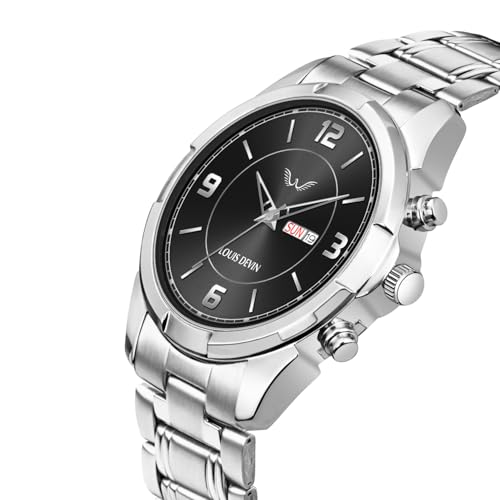 Image of LOUIS DEVIN Stainless Steel Chain Analog Wrist Watch for Men with Day and Date Display (Black /Blue /Green Dial) | LD-GR430-CH