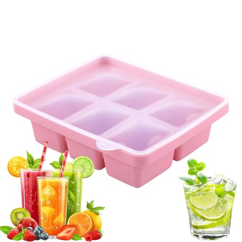 Molde para bloques de hielo, 6 comportamientos cuadrados | de liberación fácil, tipo prensa, accesorio de cocina multifunción para cócteles, whisky, fiestas y viajes