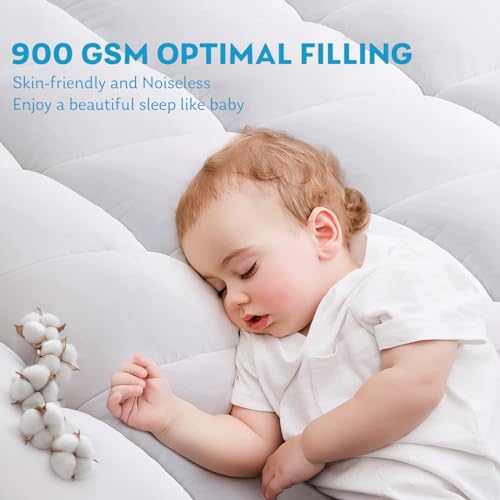 wOod-it Queen Size Mattress Topper for Back Pain, Extra Thick 900 GSM Mattress Pad, Cooling Breathable Pillow Top Protector Overfilled with Down Alternative, 8-21\" Deep Elastic Pocket (60x80 Inches)