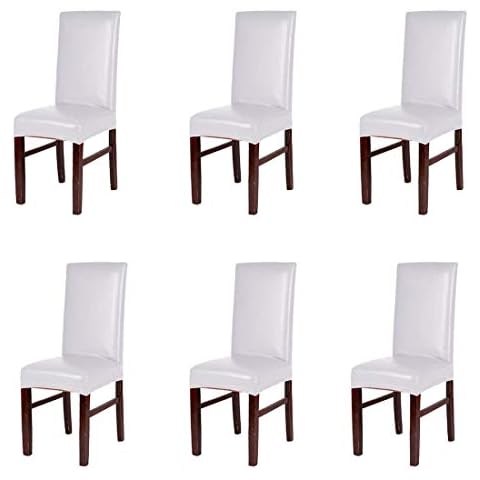 Levoberg Dining Chair Cover PU Leather Waterproof Oilproof Protective and Stretchable Chair Slipcover Decoration (6 Pieces, White) Cover