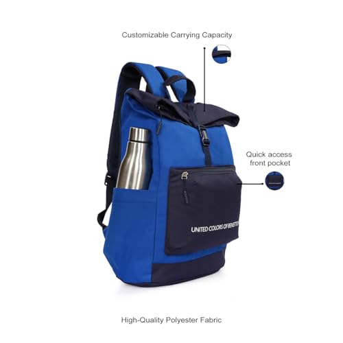 Image of United Colors of Benetton Grand Slam 30L Roll-Top Backpack, Fits 14-inch Laptop, Secure Buckle Closure, for Travel & Gym, with 1-Year Warranty