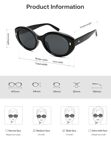 SOJOS Trendy Oval Polarized Sunglasses for Women Classic Round Retro UV Protection Shade SJ2675 Black Frame Grey Lens