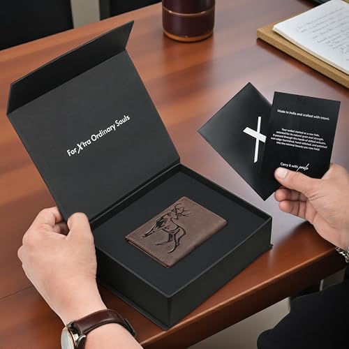 Image of The X Project Staggo Trifold Wallet | Premium Genuine Leather | Aluminium Cardholder | Side Slide Pop-Up Card Ejector | Carry Up to 6 Cards and 1 Slot for Carrying Cash & Folded Bills (Brown)