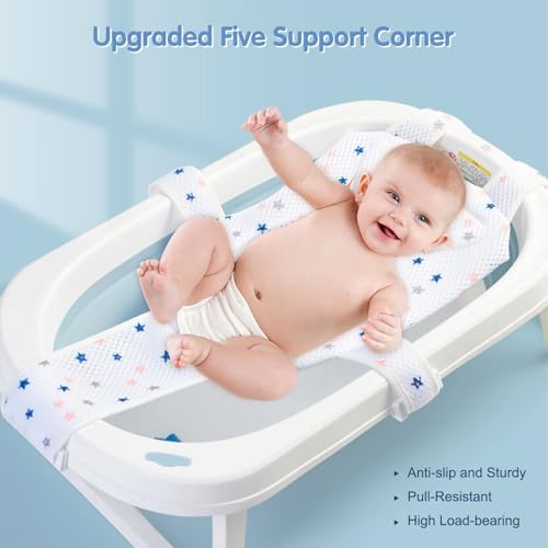 Image of Colorlife Baby Bath Seat Support Net Infant Bathing Seat Support Mat, Adjustable Comfortable Non-Slip Five-Pointed Baby Shower Net Bathtub Sit Up Mesh for Newborn 0-12 Months-White(No Bathtub)