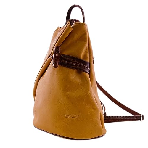 Leather Backpack for Women with Zipped Straps Color Yellow Brown