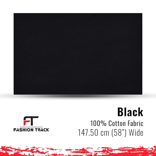FT Fashion Track schwarzer Stoff Baumwolle Meterware UK – 147,5 cm breit – 100% Baumwollstoff einfarbig – 60 Quadrat – erhältlich in 14 Farben und 5 Größen (1 Meter, Schwarz)