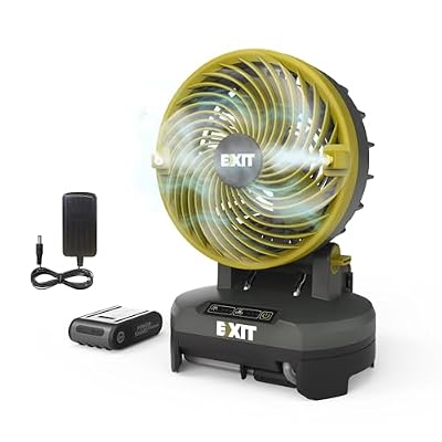 EXIT 20V Portable Outdoor Misting Fan EX022, Battery Powered Fan with 3 Speed & 3 Mist Settings, Bucket Top Portable Fan for Outside Camping, Tailgating, Beach, Includes Replaceable 2.0 Ah Battery