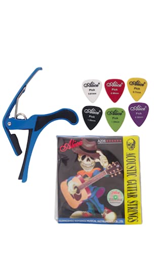 Alice® Acoustic Guitar String with Guitar Capo and 6 picks for all instruments Electric Guitar Bass Ukulele Mandolin, Violin and Banjo