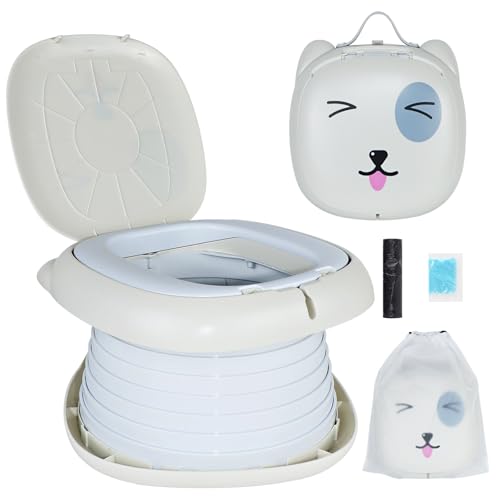 Yeelua Vasino da viaggio per bambini, vasino portatile per bambini da 1 a 5 anni, 45 sacchetti inclusi, per viaggi, campeggio e uso all'aperto (cane grigio)