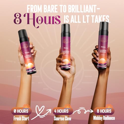 Image of Self Tanner Mousse Kit - 1-Hour Express Dark Bronze + 250mL XL w /Mitt & Strap | Plant 30% DHA for Long-Lasting Tan | No Orange Tones, Streak-Free & Odorless | Natural Sunless Glow （Dark）