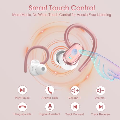 Wireless Earbuds, 50H Bluetooth 5.4 Headphones Sport, Bluetooth Earbuds with ENC Noise Canceling, HiFi Stereo Sound Wireless Earphones with Earhooks, IP7 Waterproof Ear Buds, Rose by OYIB - Image 6