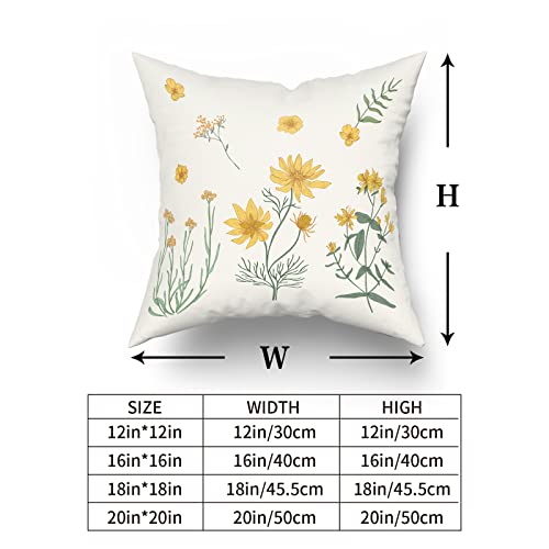 Floral Pillow Covers 18X18 Set Of 2 Cute Botanical Print Vintage Yellow Sage Green Flower Leaves Decorative Throw Pillows Spring Summer Pillowcase Cotton Square Cushion Cover Decor For Couch Bed Soft #TOP5