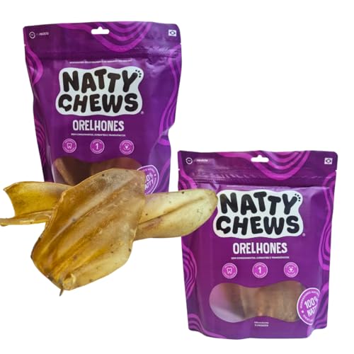 Kit com 02 Embalagens Orelhas Bovina Desidratada Orelhones Petisco Mordedor Natural Natty Chews Pet Cachorro