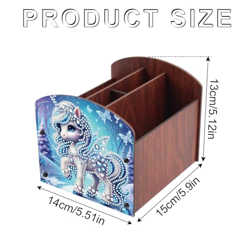 Image of Diamond Painting Wooden Desk Organizer, DIY Diamond Art Storage Box, Crystal Rhinestones Art Kit for Desktop Ornament, Jewelry Box & Pen Holder with Winter Blue Fantasy Design