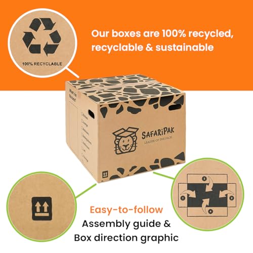 SAFARIPAK - 10 Pack Strong Extra Large 52cm x 52cm x 40cm Reusable Cardboard Storage Packing Moving House Boxes with Carry Handles and Room List Checkboxes - 108 Litres Capacity - Image 4