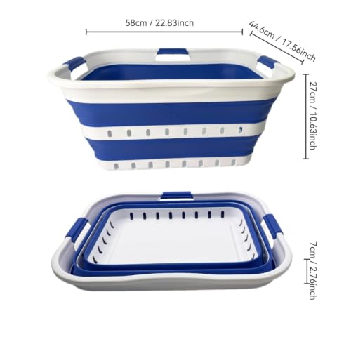 Image of SAMMART 42L (11 gallon) Collapsible Plastic Laundry Basket - Foldable Pop Up Storage Container /Organizer - Portable Basket - Space Saving Hamper /Basket (2, Wt /Classic Blue)