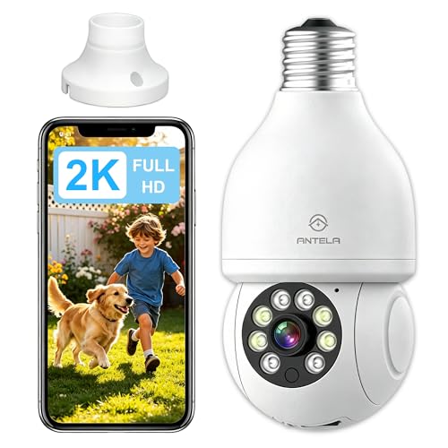 ANTELA 2K 3MP Cámara de vigilancia WiFi interior 2.4GHz, detección de movimiento, audio bidireccional, compatible con Alexa/Google Home