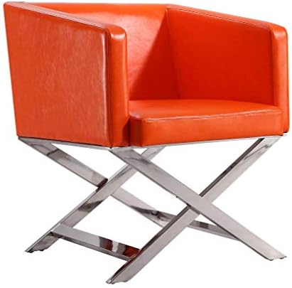 Manhattan Comfort Hollywood Lounge Accent Chair Set of 1, Faux Leather Upholstered Armchair with Polished Chrome Finish, Modern Design, Hand-Welded X-Shaped Legs, Fully Assembled, Set of 1, Orange