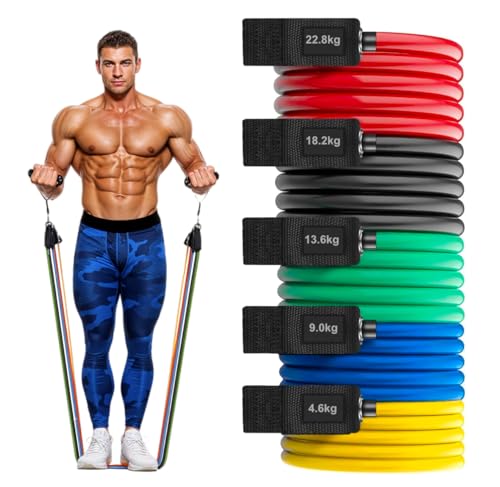 14-teiliges Widerstandsbänder/Fitnessbänder Set – Resistance Bands aus Naturkautschuk mit Griffen & Türanker für Krafttraining, Pilates & Physiotherapie (14-teiliges Set)
