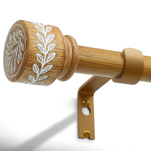 Gormena Dark Wood Curtain Pole Extendable 80-148cm 25mm Diameter Adjustable Extra Long Heavy Duty Window Treatment Rods Rustic Decorative Drapery Rods Boho Style for Bedroom Living Room
