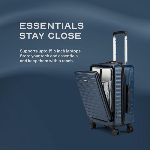 Image of THE ASSEMBLY Medium Check In 24 Inches & Cabin Luggage With Spinner Wheels 20 Inches Polycarbonate Set Of 2 - Premium Hardsided Suitcase Trolley (Navy Blue)-Stark Pro