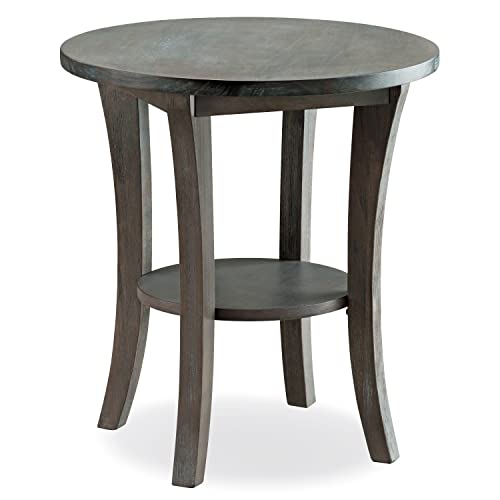 Leick Home 10302-RG Rustic Wire Brushed Driftwood Round Side Table with Shelf, Rustic Gray