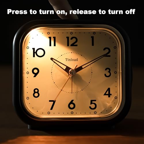 Image of Tinload 4.3 inch Vintage Retro Analog Alarm Clock, Super Silent Non Ticking Clock with Manual Light, Snooze, Battery Operated, Simply Design, for Living Room, Bedroom, Bedside, Desk(Black)