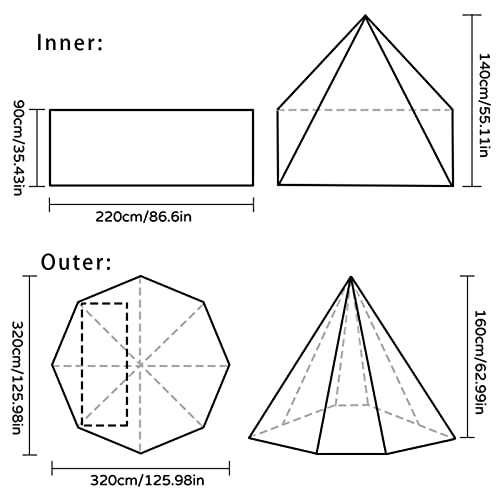 Piramide Hot Tent Outdoor Camping Waterdichte Tipi Tent 1 Persoon Tipi Tent Winter Kachel Tent met Sneeuw Rok - Afbeelding 6