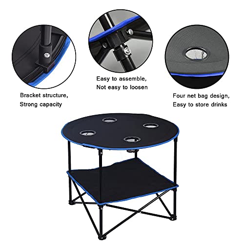 Leadallway Folding Picnic Table Portable Outdoor Camping Table With 4 Cup Holders And Carrying Bags,Collapsible Canvas Travel Table For Outdoor Picnic,Barbecue,Travel,Fishing (Black+Blue) #TOP4