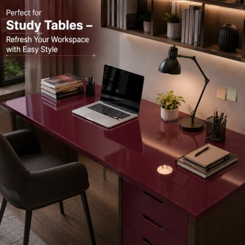 Image of HOME13 Glossy Wallpaper Peel and Stick Maroon Contact Paper Self Adhesive Wall Paper Decorative Removable Waterproof Vinyl Wall Sticker for Kitchen Cabinets Shelves Drawers(20x80 Inch)