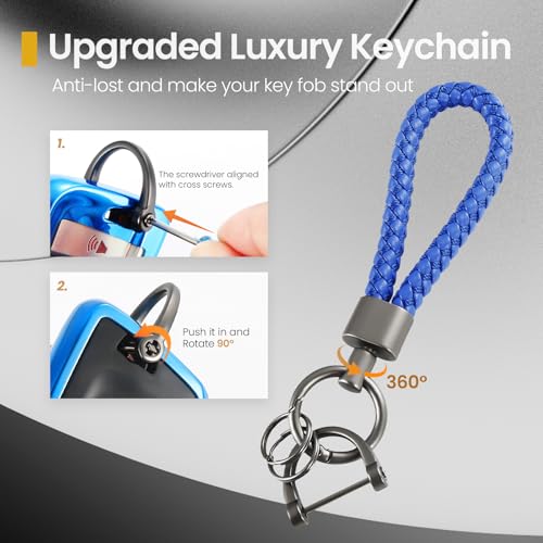 Image of Key Fob Cover for Cadillac, Blue PU Braided Loop