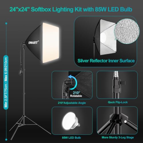 Image of EMART 7 x 10 FT Photography Lighting Kit with 85W LED Bulbs for Portrait