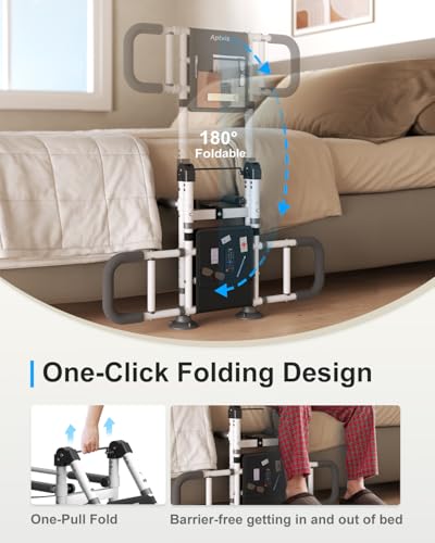 Bed Rails for Elderly Adults Safety - ASTM Compliant, 350 lb Heavy Duty Foldable Bed Assist Rail for Seniors, Adjustable Bed Cane with Non Slip Handle, Light & Pouch, Fits Twin Full Queen King Grey - Image 4