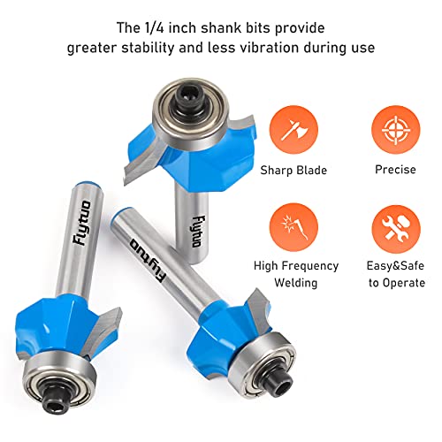 Image of 3Pcs Roundover Edging Router Bit Set 1 /4 inch Shank, Corner Rounding Edge-Forming Router Bit Set, Woodworking Milling Cutter (Diameter: 1 /4 inch, 3 /8 inch, 1 /2 inch, Radius: 1 /8'', 3 /16'', 1 /4'')