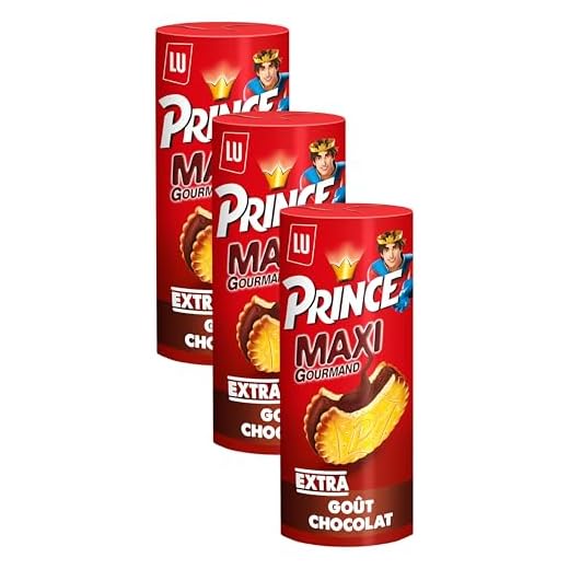 Prince de Lu Maxi Gourmand Biscuit with Maxi Chocolate Filling - Whole Wheat - Ideal for Snacks - 250 g (Pack of 3)