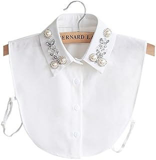 MOTTDAM Detachable Shirt Collar Vintage Elegant Girlss Women's Fake False Faux Collar Cuff Chiffon Choker Half Shirt Blouse Detachable Necklace (White)