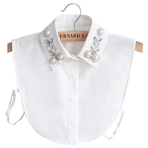 MOTTDAM Detachable Shirt Collar Vintage Elegant Girls’s Women's Fake False Faux Collar Cuff Chiffon Choker Half Shirt Blouse Detachable Necklace (White) Cover
