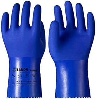 LANON PVC Coated Chemical Resistant Gloves, Reusable Heavy Duty Work Gloves, Acid, Alkali & Oil Protection, Non-Slip X-Large