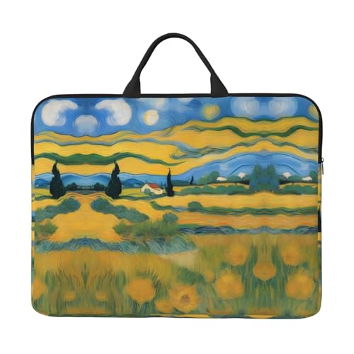 Funda para portátil Van Gogh Fields de 14 pulgadas con absorción de golpes y tela Oxford resistente al agua