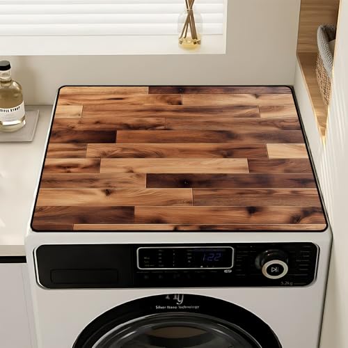 Image of Non-Slip Washer & Dryer Top Cover Mat Dust-Proof Protective Pad with Absorbent Surface & Rubber Backing, Waterproof & Heat Resistant Laundry Room Decor (Wood grain, 23.6 inch x 19.7 inch)