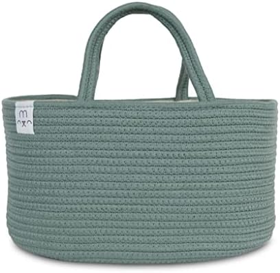 Natemia Rope Diaper Caddy Organizer - Portable Nursery Storage Bin and Car Travel Organizer - Tote Bag with Dividers for Diapers & Wipes, small