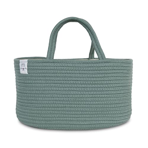 Image of Natemia Rope Diaper Caddy Organizer - Portable Nursery Storage Bin and Car Travel Organizer - Tote Bag with Dividers for Diapers & Wipes, small