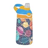 Sevdomey Colorful Planets - Borraccia per bambini con cannuccia, in acciaio inox, isolata a tenuta stagna, 480 ml, per scuola, asilo, viaggi, sport