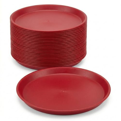 FSE 373-HS-HS1075-RC Crawfish/Oyster Tray 13 Diameter Round ABS Plastic Red Chile Color Microwaveable and Dishwasher Safe Commercial Seafood Serving Tray 24 Pack