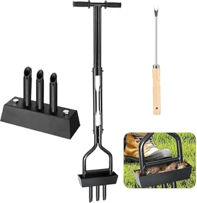 Foto di Arieggiatore Manuale Aeratore Prato con Vassoio di Stoccaggio con 3 Denti Vuoti, Aeratore per Prato da Giardino, Areatore Manuale per Prati, Giardini e Terreni Compatti la cura del giardino, 110CM
