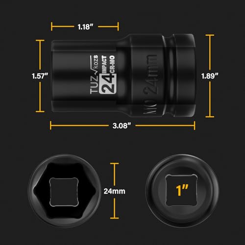 Image of 1 Inch Drive 24mm Deep Metric Impact Socket,CR-MO,6 Point Radius Corner Design,Square Chamfered Opening,Axle Nut Impact Grade Socket for Easy Removal
