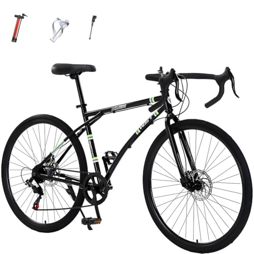 CUIOT ロードバイク 自転車 グラベルロードバイク 700c 700×28c 7/24段変速MTB 26インチ(160-185CM)カーブハンドルバー 高炭素鋼フレーム ル 軽量 ク ディスクブレーキ 泥除け完備 初心者 男女兼用 通勤 通学 日常之?