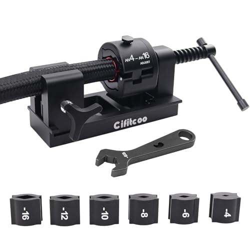 CIFITCOO 4-16AN Fitting Installation Tool AN Hose Assembly Tool with 6 Dies (4AN 6AN 8AN 10AN 12AN 16AN) for CPE Fuel Line Adjustable Universal Fit For Any Brands with 6AN Fitting Wrench
